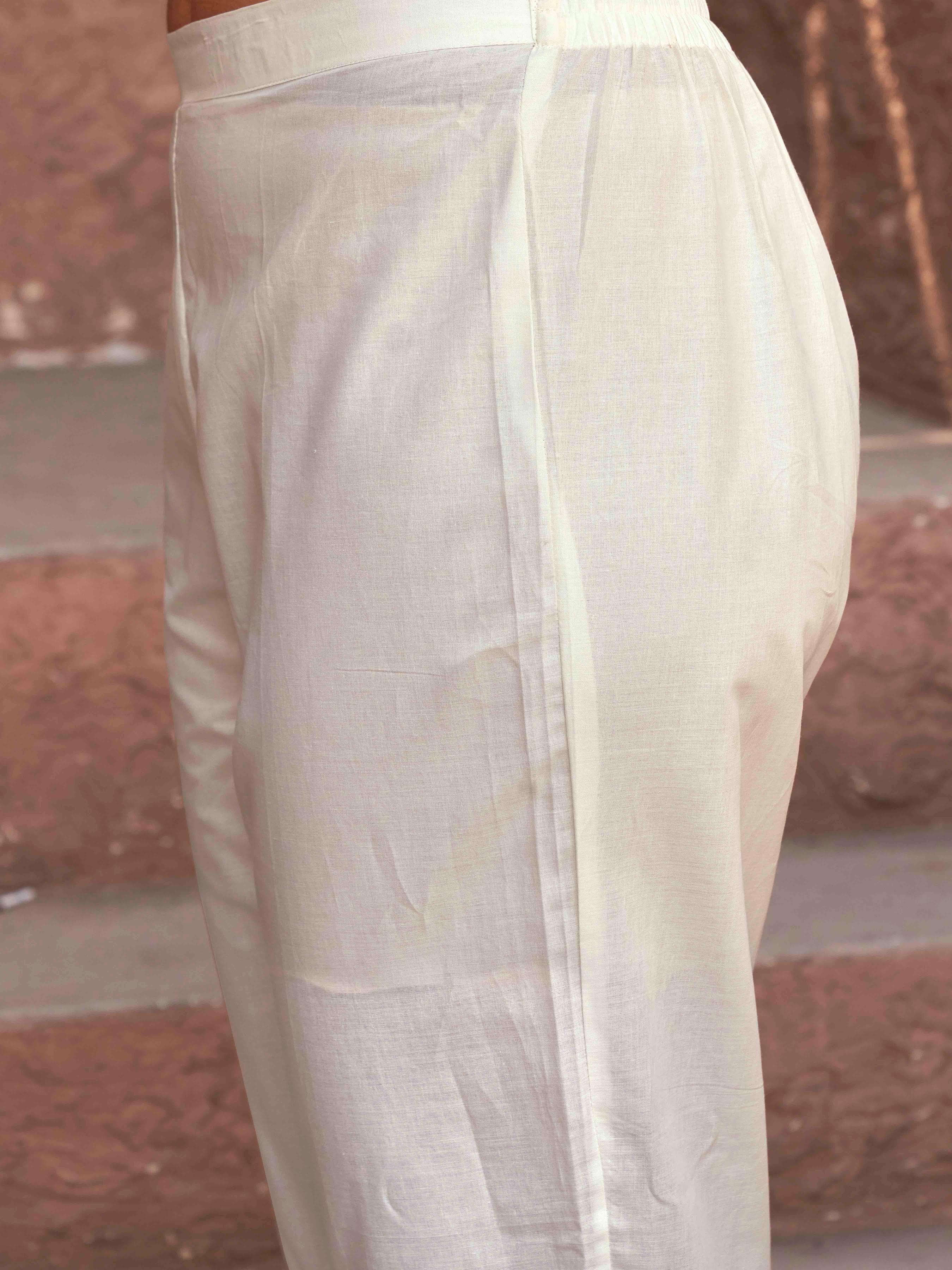 White Cotton With Multi Thread Embroidered Kurta Set